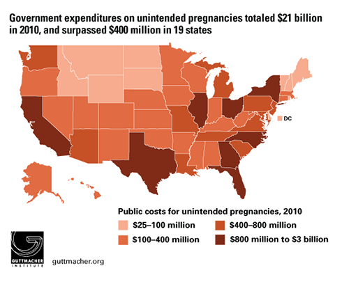 Unintended pregnancies U.S. map of public costs