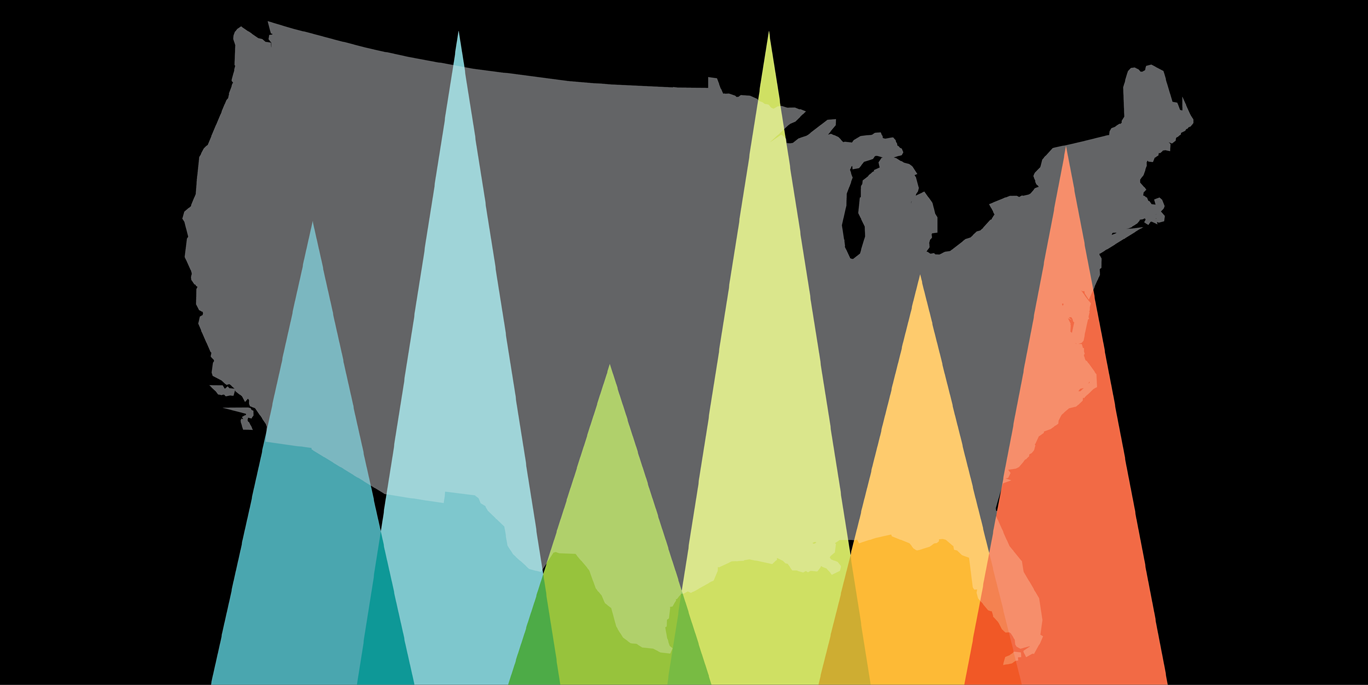 Abstract illustration of chart data overlayed on a map of the United States