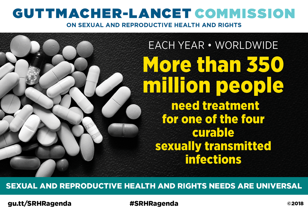 Graphic showing that more than 350 million people need treatment for one of the four curable STIs worldwide each year