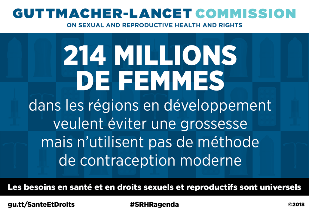 Illustration indiquant que 214 millions de femmes présentent des besoins non satisfaits de contraception moderne dans les régions en développement.