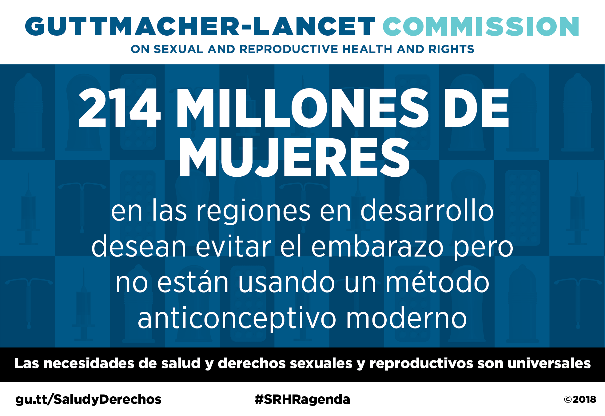 Gráfico que muestra que 214 millones de mujeres tienen una necesidad insatisfecha de anticoncepción moderna en regiones en desarrollo