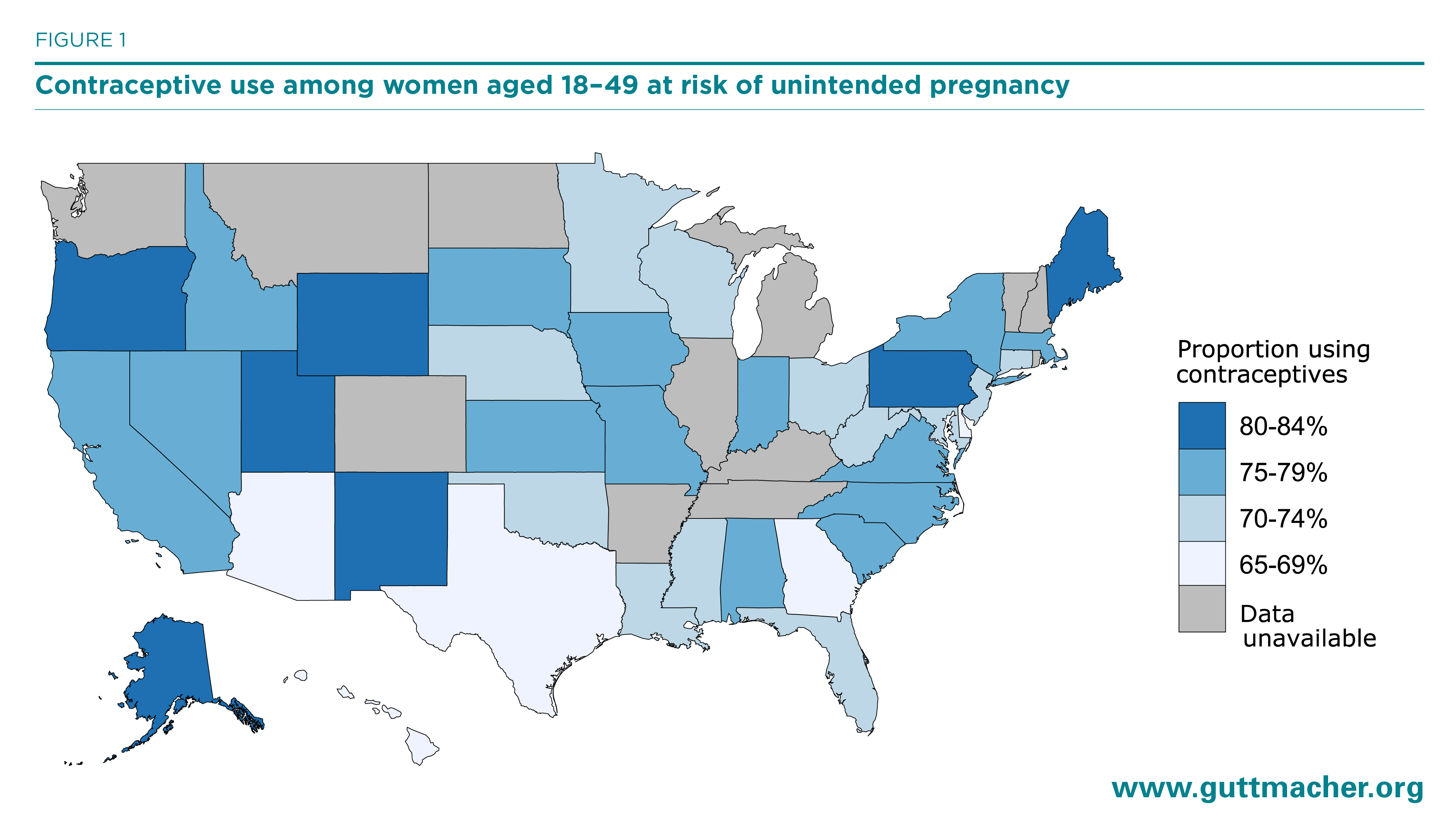 Contraceptive use among women aged 18-49 at risk of unintended pregnancy
