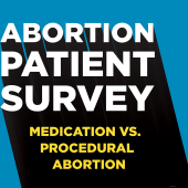 Black and white text that reads "Abortion patient survey, medication vs. procedural abortion"
