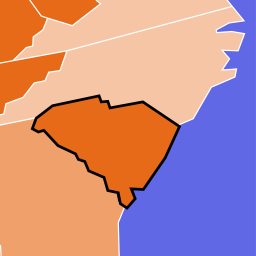 Map of United States Showing South Carolina
