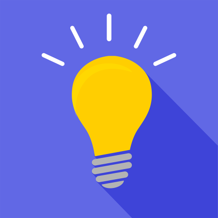 Yellow lightbulb shining on a violet background