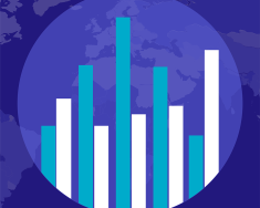 Bar chart with purple world map outline in background