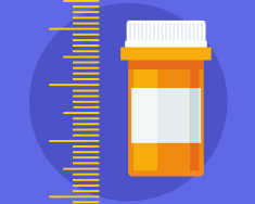 An image of a measuring scale next to a birth control pill bottle