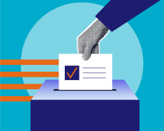 Image displaying a hand putting a ballot into a box.