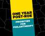 An outline of the US with a banner that reads, "One year post-Roe: Priorities for philanthropy"