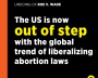 Instagram format text graphic reading The US is now out of step with the global trend of liberalizing abortion laws