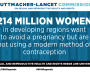 Graphic showing that 214 million women have an unmet need for modern contraception in developing regions