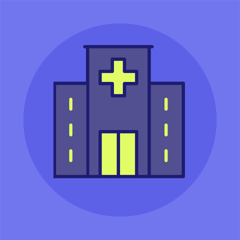 An image of a hospital with a blue background