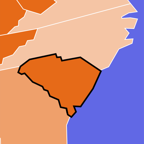 Map of United States Showing South Carolina