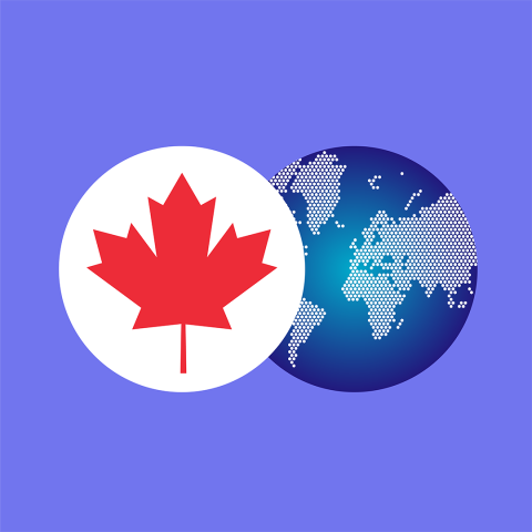 Graphic of two overlapping circles, one representing Canada with a maple leaf and the other a globe.