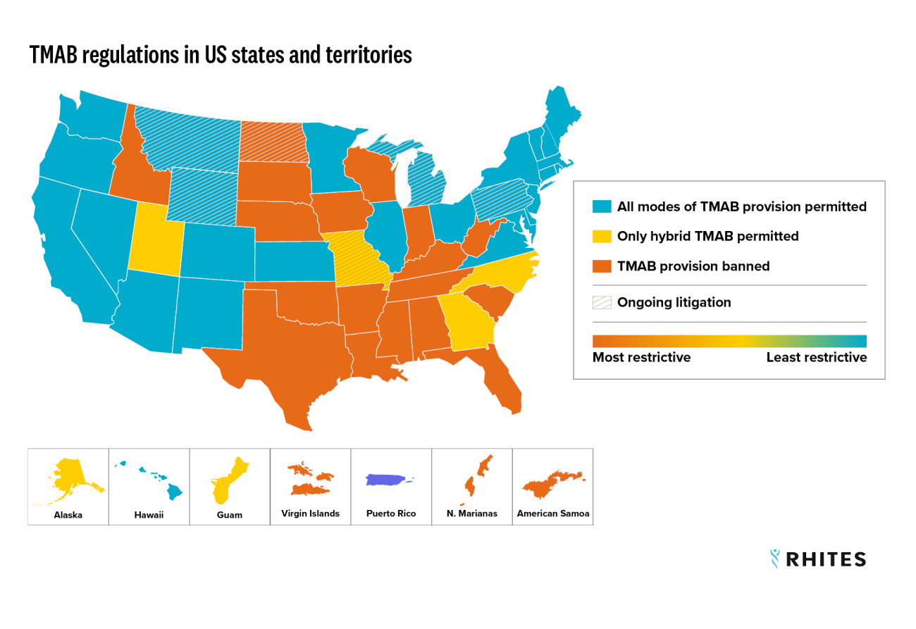 United States Map of TMAB regulations in US states and territories