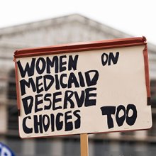 Demonstrators gather in front of the US Supreme Court as Medina v. Planned Parenthood South Atlantic is heard in April 2025. (Photo by Tom Williams/Getty Images)