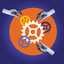 Illustration, hands and gears